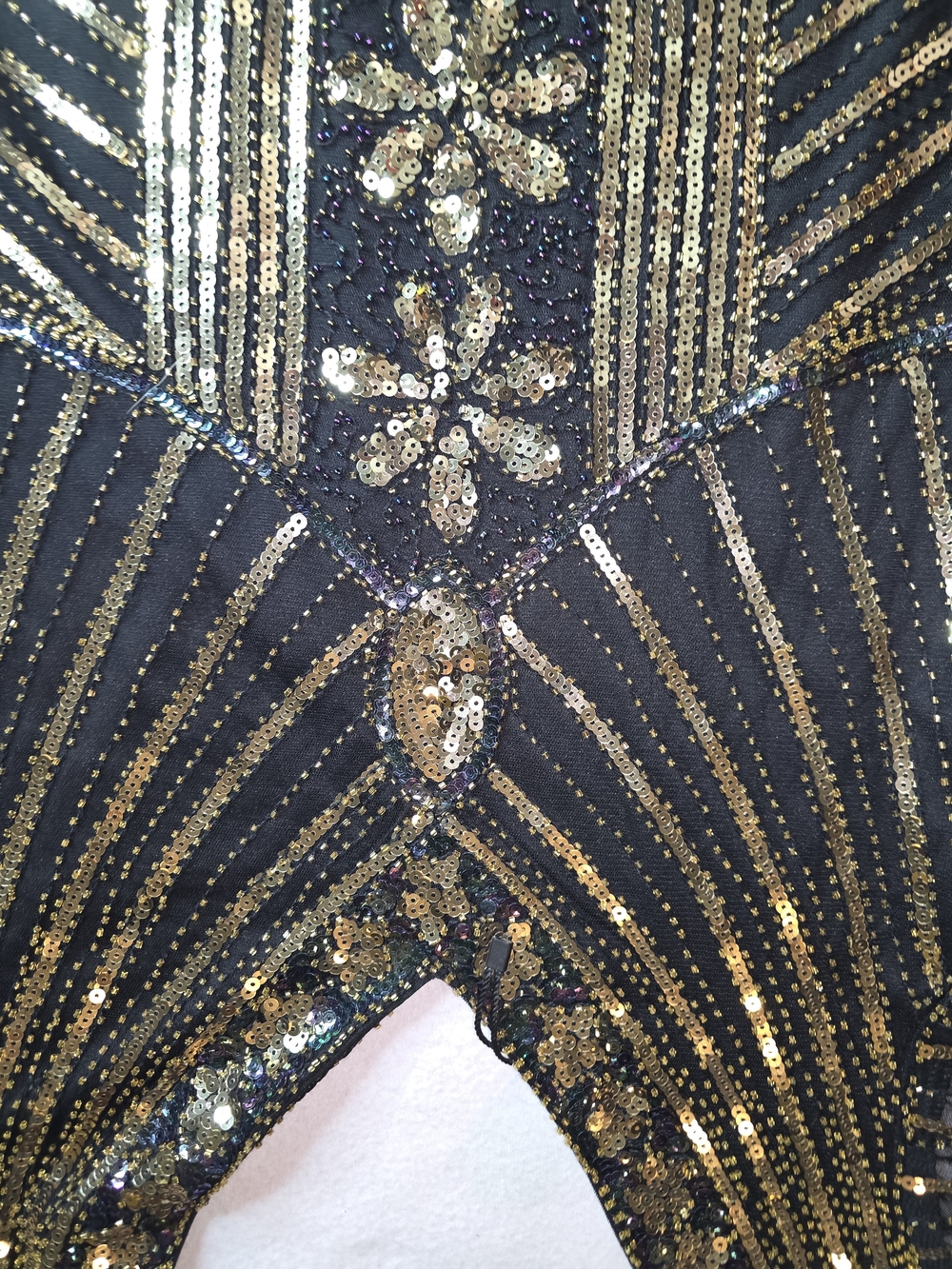 Embellished Black & Gold Art Deco Fringe Midi Dress - Picture 4 of 10